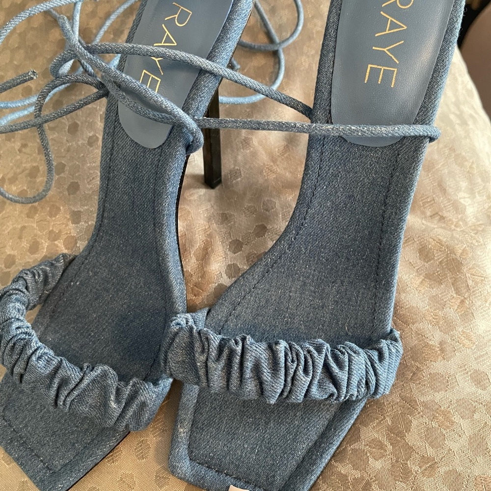 RAYE Denim Blue Ruffled Heels
